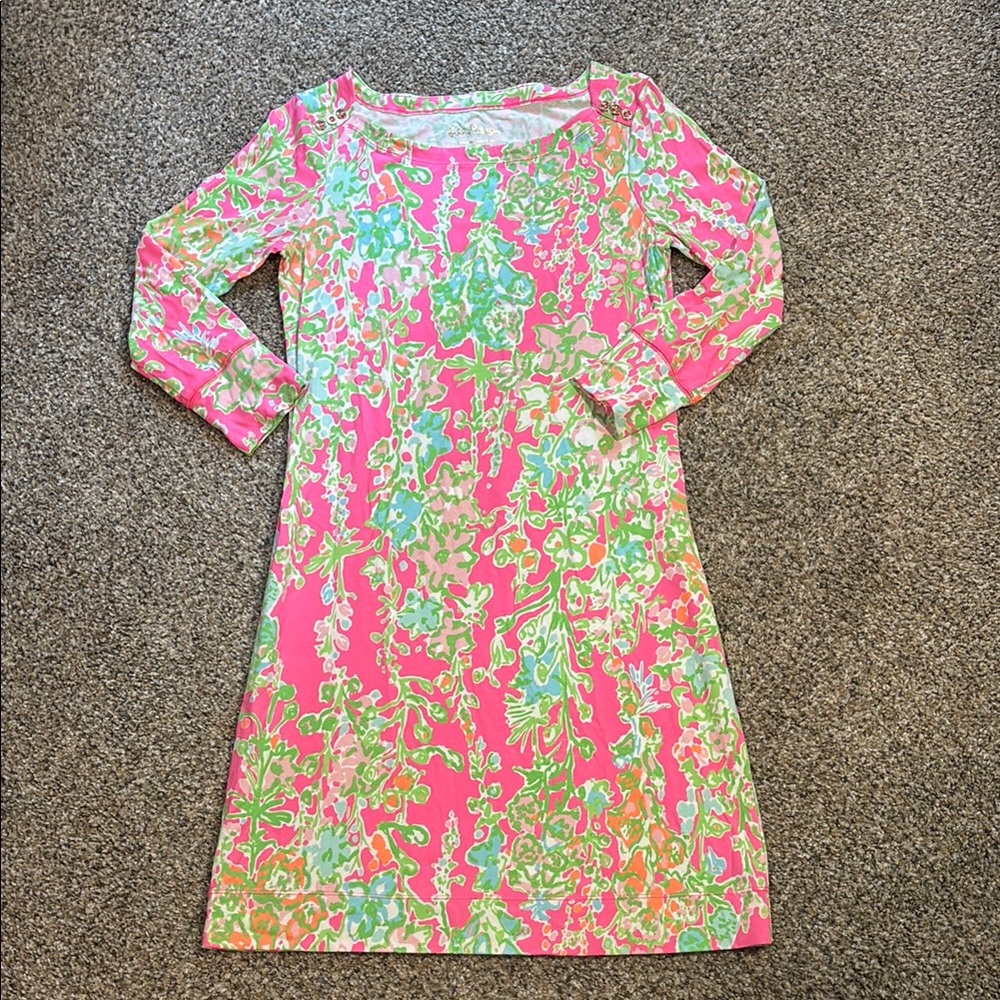 Lilly Pulitzer Floral Long Sleeve Dress in Pink and Green